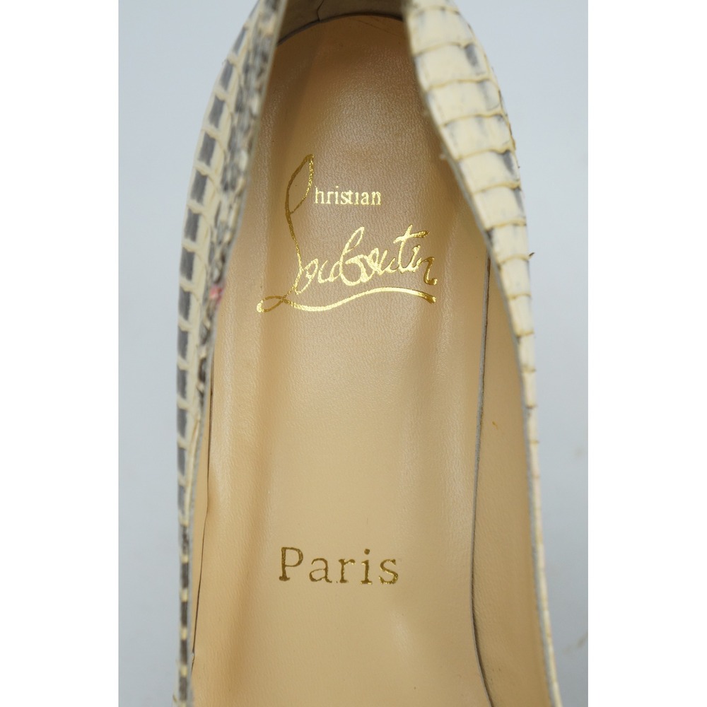 Christian Louboutin Pumps 38 Beige Python Snakeskin Lady Peep Platform Heels VGC - Picture 4 of 8